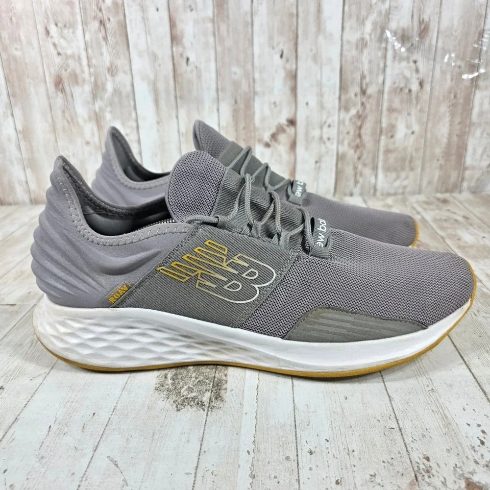 New Balance Fresh Foam Roav Mens Grey Gold Running Shoes MROAVFG1 Size 14